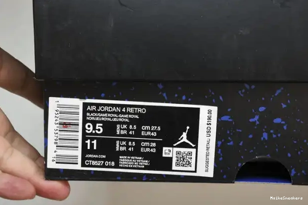 MaikeSneakers Royal Black CT8527-018 Jordan Game Retro 4 0324